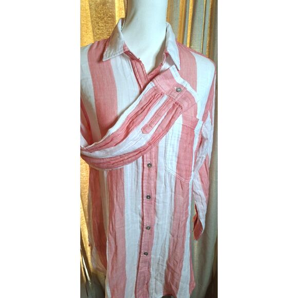 Rails Jaylin Ladies Button Up Long Tail Pink and White Striped Shirt Size S - Picture 5 of 11